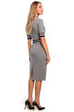 Two-Tone Piped Dress with Ribbed Sleeves