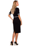 Two-Tone Piped Fitted Dress with Ribbed Sleeves