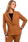 Sporty Elegance One-Button Jacket with Two-Tone Ribbing