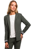Sporty Elegant One-Button Jacket with Two-Tone Ribbing