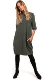Slightly Oversized Cotton Knit Bombshell Dress with Drawstring