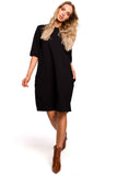 Comfortable Oversized Cotton Knit Dress with Drawstring Hem