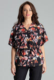 Floral Kimono Sleeve Blouse with Elastic Waistband