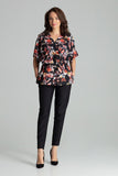 Floral Kimono Sleeve Blouse with Elastic Waistband