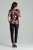 Floral Kimono Sleeve Blouse with Elastic Waistband