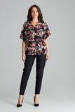 Floral Kimono Sleeve Blouse with Elastic Waistband