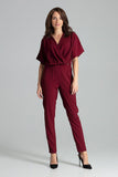 Maroon Jumpsuit with Kimono Sleeves and Elastic Waist