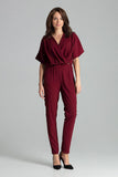 Maroon Jumpsuit with Kimono Sleeves and Elastic Waist