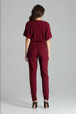 Maroon Jumpsuit with Kimono Sleeves and Elastic Waist