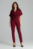 Maroon Jumpsuit with Kimono Sleeves and Elastic Waist