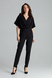 Chic Black Jumpsuit with Kimono Sleeves and Elastic Waist