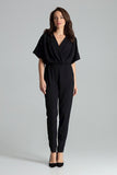 Chic Black Jumpsuit with Kimono Sleeves and Elastic Waist