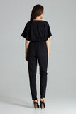 Chic Black Jumpsuit with Kimono Sleeves and Elastic Waist