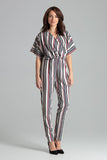 Striped Jumpsuit with Kimono Sleeves and Elastic Waist