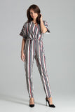 Striped Jumpsuit with Kimono Sleeves and Elastic Waist