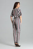 Striped Jumpsuit with Kimono Sleeves and Elastic Waist