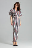 Striped Jumpsuit with Kimono Sleeves and Elastic Waist