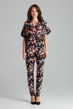 Floral Jumpsuit with Kimono Sleeves and Elastic Waist