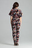 Floral Jumpsuit with Kimono Sleeves and Elastic Waist