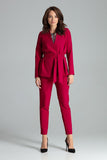 Asymmetrical Burgundy Straight Jacket with Waist Sash