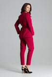 Asymmetrical Burgundy Straight Jacket with Waist Sash