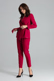 Asymmetrical Burgundy Straight Jacket with Waist Sash