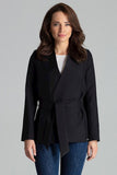 Asymmetrical Black Straight Jacket with Waist Sash