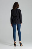 Asymmetrical Black Straight Jacket with Waist Sash