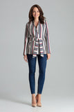 Asymmetrical Striped Jacket with Waist Sash