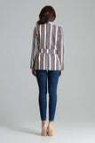 Asymmetrical Striped Jacket with Waist Sash