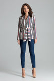 Asymmetrical Striped Jacket with Waist Sash