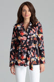 Asymmetrical Floral Jacket with Sash Tie Waist