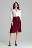 Maroon Pleated Midi Skirt with Gold Buckle Detail
