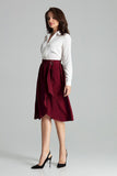 Maroon Pleated Midi Skirt with Gold Buckle Detail
