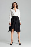 Pleated Black Midi Skirt with Decorative Belt Buckle