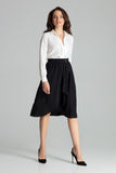 Pleated Black Midi Skirt with Decorative Belt Buckle