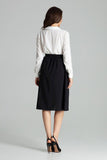 Pleated Black Midi Skirt with Decorative Belt Buckle
