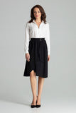 Pleated Black Midi Skirt with Decorative Belt Buckle