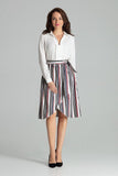 Striped Midi Skirt with Belt and Decorative Buckle