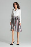 Striped Midi Skirt with Belt and Decorative Buckle