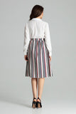 Striped Midi Skirt with Belt and Decorative Buckle