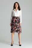 Floral Pleated Midi Skirt with Gold Buckle Detail