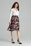 Floral Pleated Midi Skirt with Gold Buckle Detail