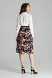Floral Pleated Midi Skirt with Gold Buckle Detail