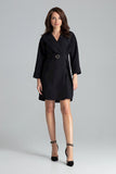Black Loose-Fitting Dress-Jacket with Gold Buckle Belt