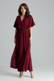 Burgundy Kimono Sleeve Dress with Side Slits