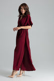 Burgundy Kimono Sleeve Dress with Side Slits