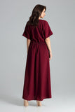 Burgundy Kimono Sleeve Dress with Side Slits