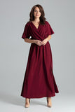 Burgundy Kimono Sleeve Dress with Side Slits