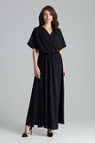 Elegant Black Dress with Kimono Sleeves and Side Slits